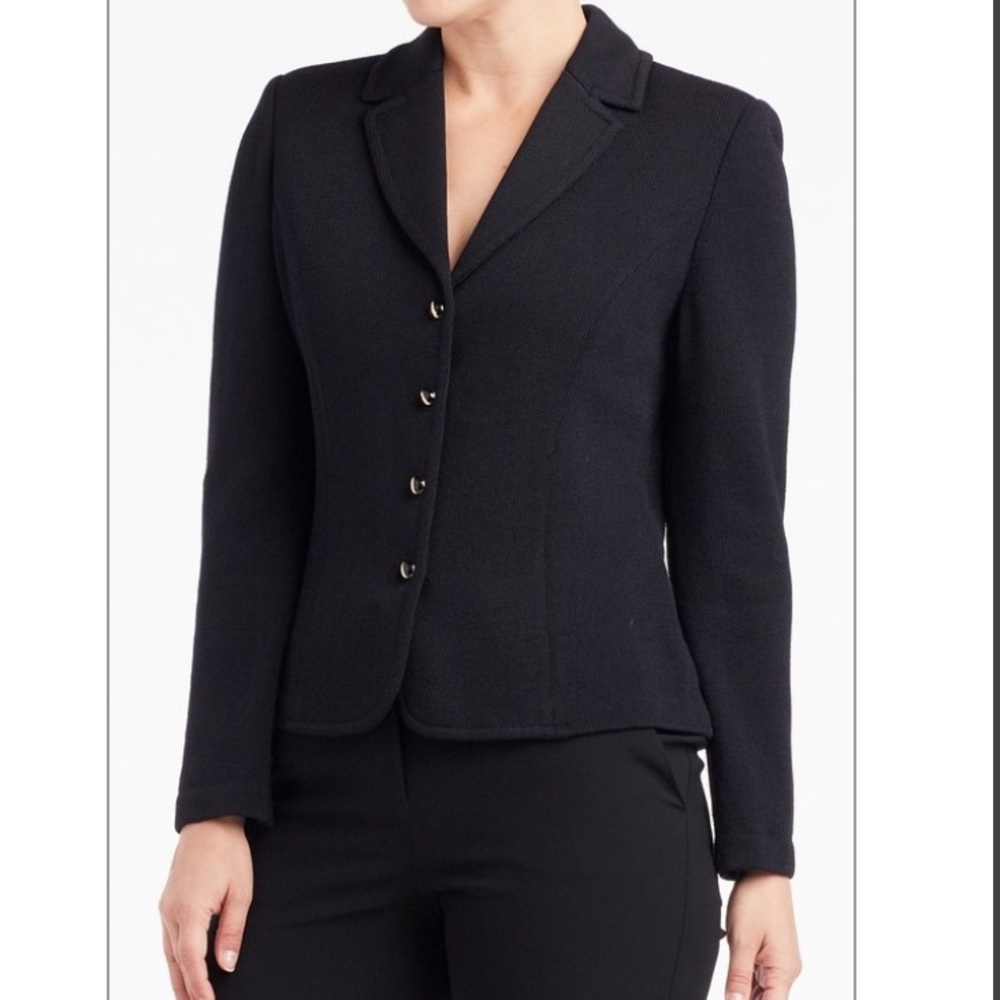 ST JOHN Basics Black Sweater Blazer Cardigan 14 XL